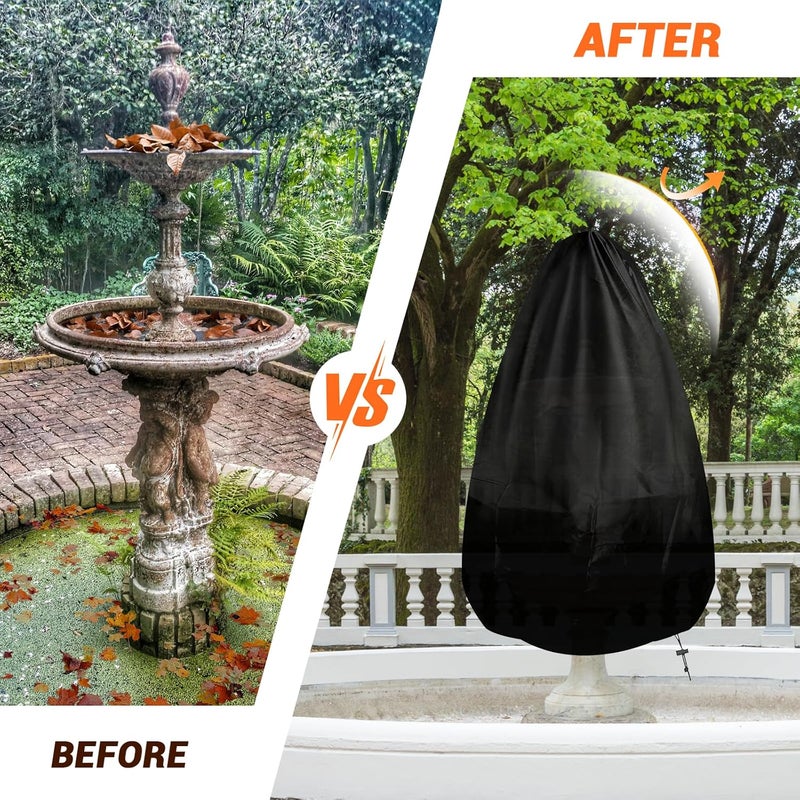 EcoBrisa Garden Fountain Cover, 48"x68" Waterproof Oxford Garden Statue Protective Cover, Outdoor Statue Protecter with Drawstring for Winter Bird Bath & Outdoor 2-3 Tier Fountains, Black - Image 5